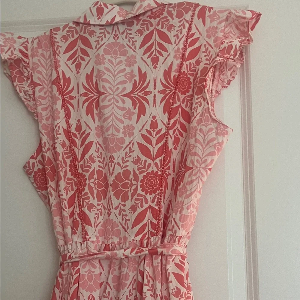 Ellen Tracy Coral and White Floral Tie-Waist Midi Dress - Picture 7 of 8